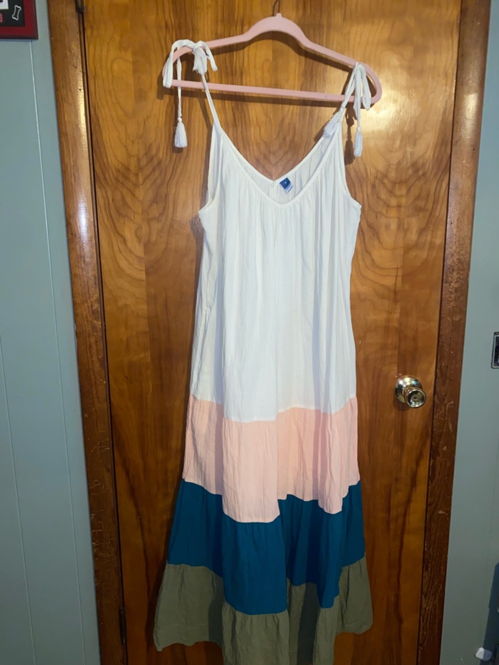 Old Navy Tie-Shoulder Colorblock Maxi Dress - White, Pink, Teal, Olive